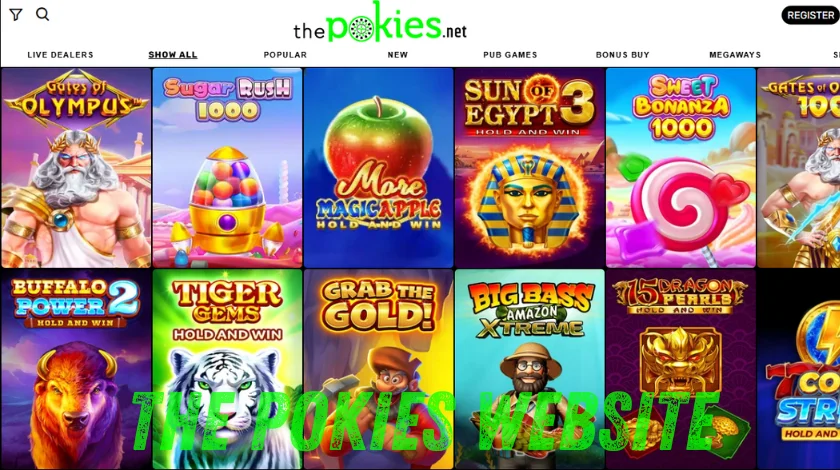 First impression of the design of the official The Pokies Casino website